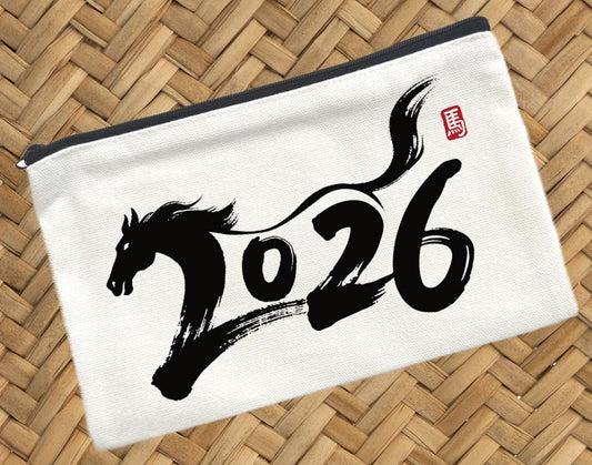 Year of the Horse Canvas Pouch, Lunar New Year Cosmetic Bag