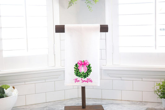 Personalized Wreath Christmas Flour Sack Tea Towel - Hostess Gift - Housewarming Gift