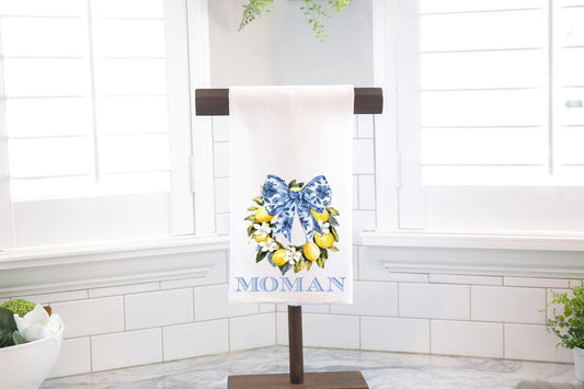 Personalized Chinoiserie Lemon Wreath Topiary Flour Sack Tea Towel - Hostess Gift - Housewarming Gift - Custom