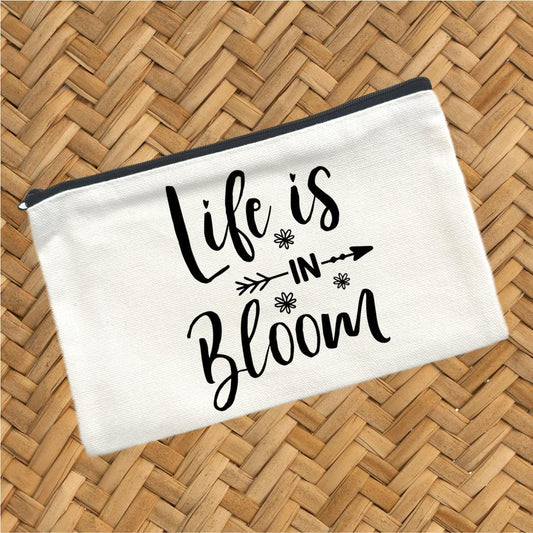 Life Is In Bloom Canvas Pouch, Travel Cosmetic Bag