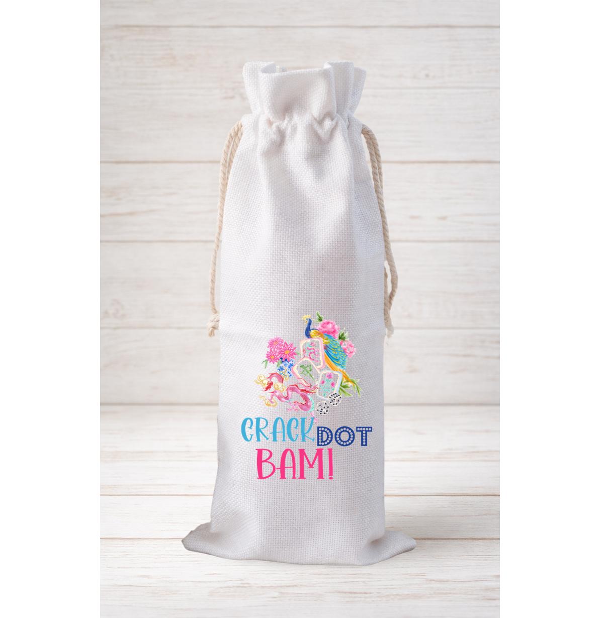 Crack Dot Bam! Peacock, Wine Bottle Gift Bag – Reusable Drawstring Canvas Bag