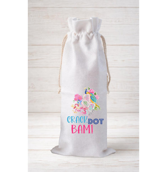 Crack Dot Bam! Peacock, Wine Bottle Gift Bag – Reusable Drawstring Canvas Bag