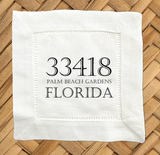 Personalized Zip Code Linen Cocktail Napkins for Wedding Gift - Set of 4