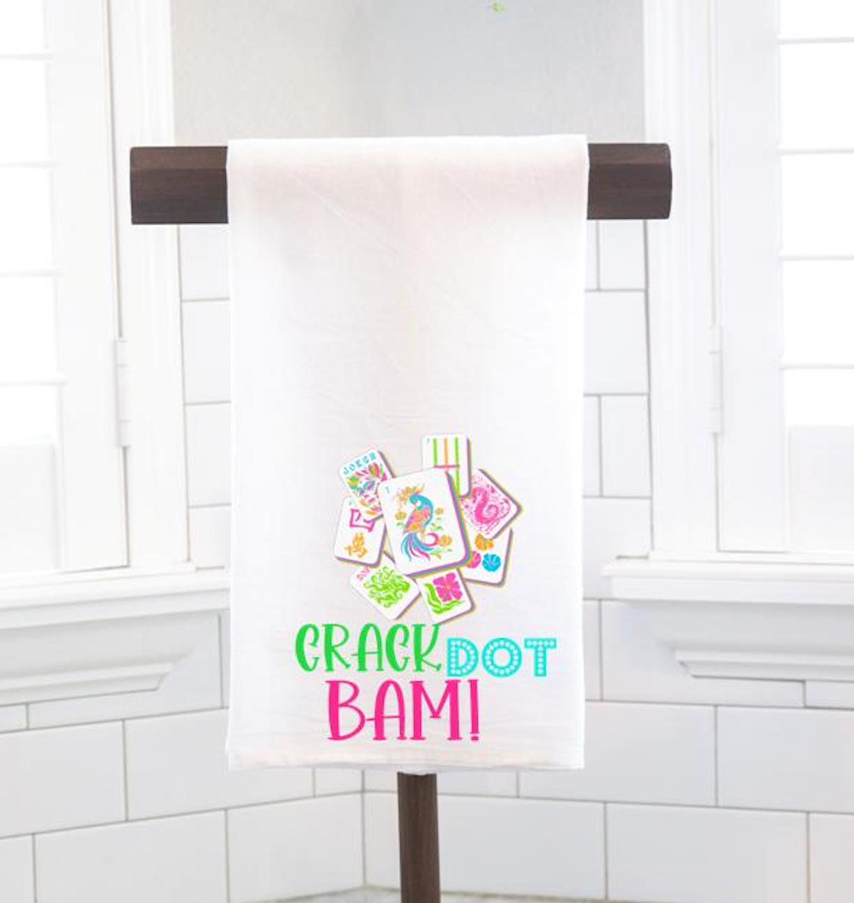 Crack Dot Bam! Flour Sack Tea Towel, Hostess Gift, Mahjong