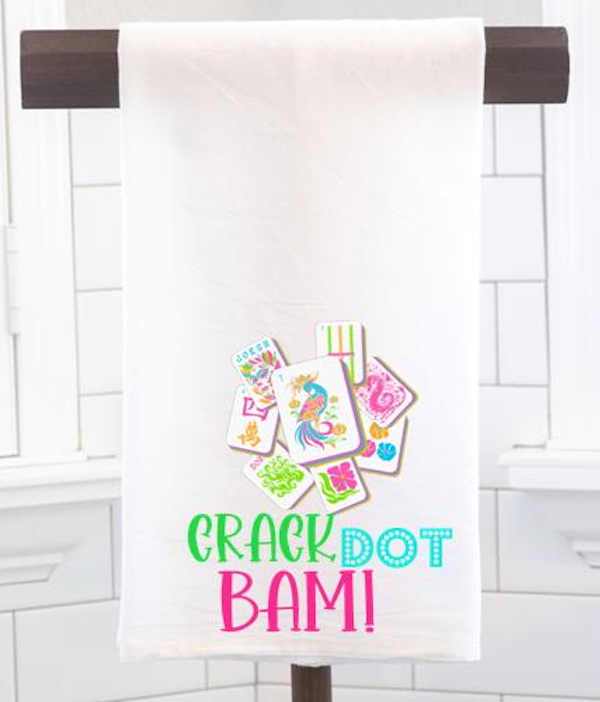 Crack Dot Bam! Flour Sack Tea Towel, Hostess Gift, Mahjong