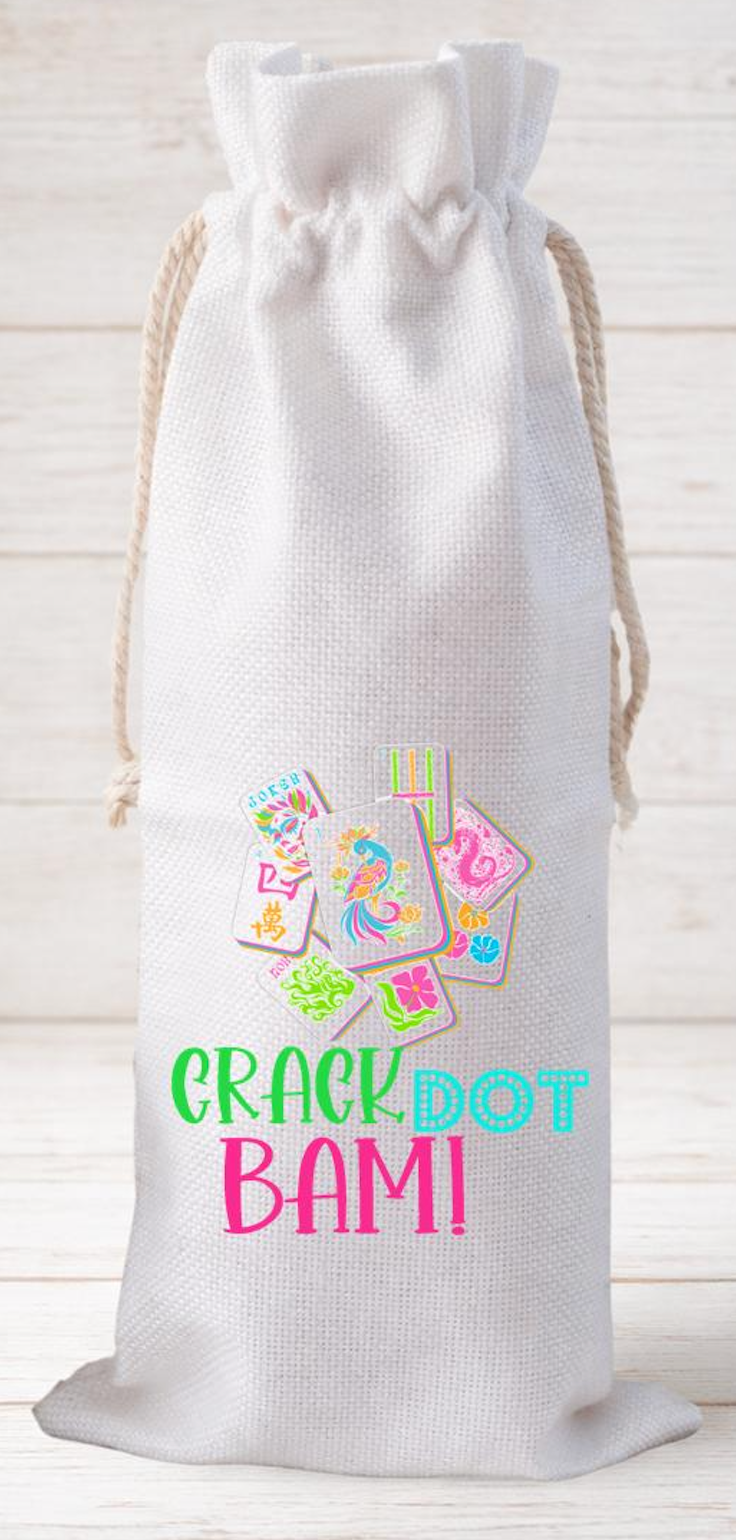 Crack Dot Bam! Wine Bottle Gift Bag – Reusable Drawstring Canvas Bag