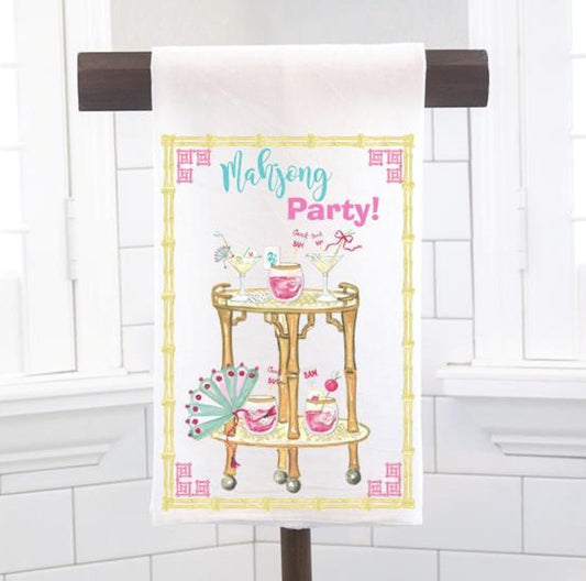 Mahjong Party Bar Cart Flour Sack Tea Towel – Hostess Gift - Preppy