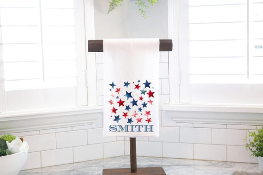 Personalized Stars Flour Sack Tea Towel- Hostess Gift - Housewarming Gift - July 4th
