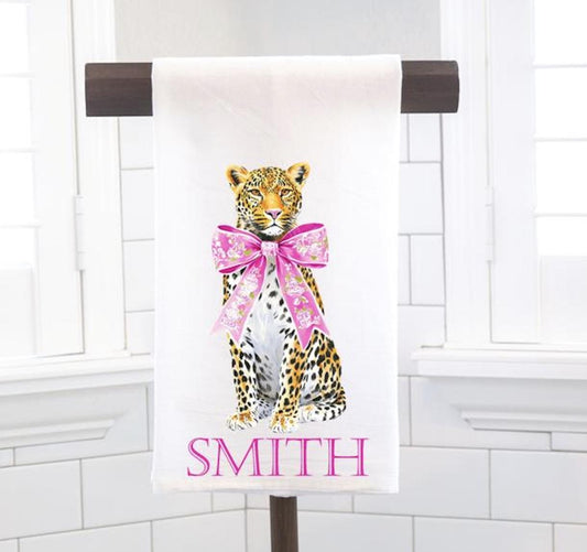 Personalized Chinoiserie Leopard Flour Sack Tea Towel - Hostess Gift - Housewarming Gift - Custom