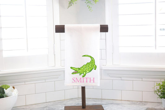 Personalized Custom Preppy Gator Palm Beach  Flour Sack Tea Towel - Preppy Gift