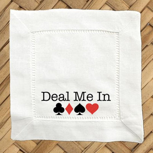 Canasta Deal Me In Linen Cocktail Napkins – Hemstitch Set of 4