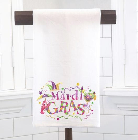 Mardi Gras Flour Sack Tea Towel - Hostess Gift - Housewarming Gift - Preppy