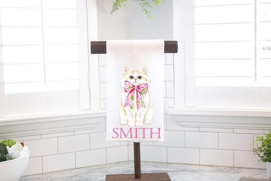 Personalized Chinoiserie Cat Flour Sack Tea Towel - Hostess Gift - Housewarming Gift - Custom