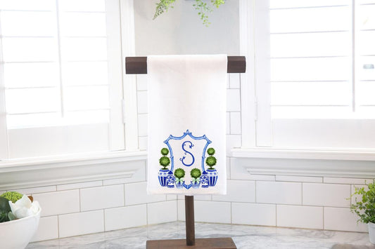 Personalized Custom Chinoiserie Topiary Crest, Palm Beach  Flour Sack Tea Towel - Preppy Gift