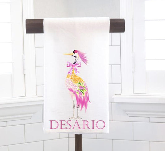 Personalized Chinoiserie Crane Flour Sack Tea Towel - Hostess Gift - Housewarming Gift - Custom
