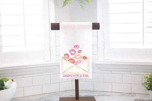 Sealed with a Kiss Flour Sack Tea Towel - Hostess Gift - Housewarming Gift - Valentines Day