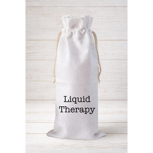 Liquid Therapy, Funny Wine Bottle Gift Bag – Reusable Drawstring Canvas Bag