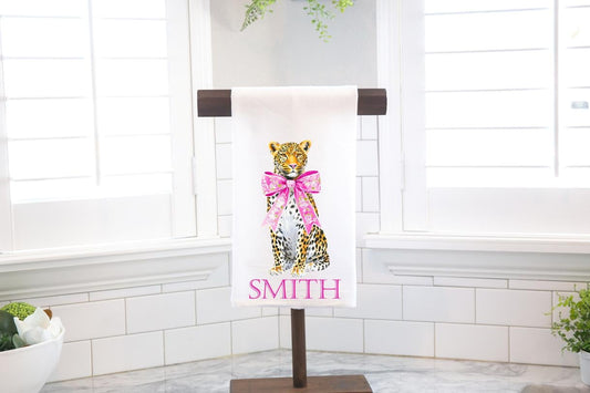 Personalized Chinoiserie Leopard Flour Sack Tea Towel - Hostess Gift - Housewarming Gift - Custom