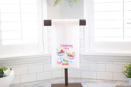Mahjong Party Flour Sack Tea Towel – Hostess Gift- Preppy