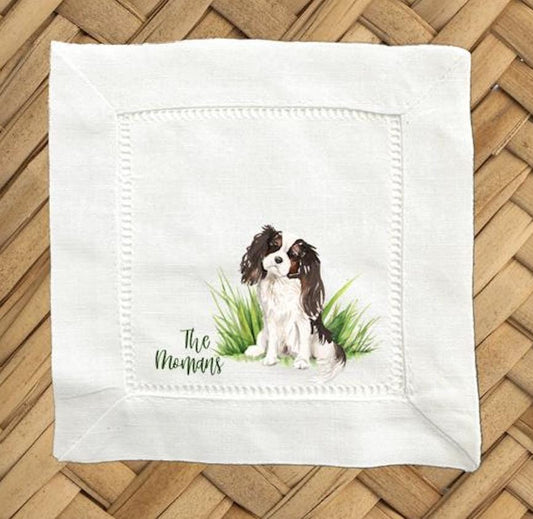 Personalized Cavalier King Charles Spaniel Linen Napkins For Dog Lover, Set of 4