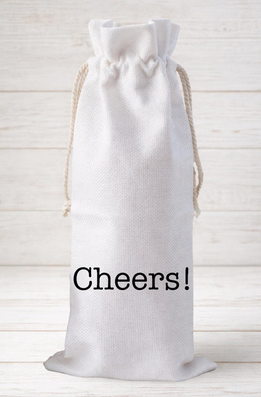 Cheers, Funny Wine Bottle Gift Bag – Reusable Drawstring Canvas Bag