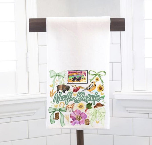 Coquette North Dakota State, Flour Sack Tea Towel - Preppy Gift