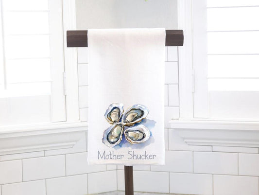 Mother Shucker Oyster, Flour Sack Tea Towel - Hostess Gift - Housewarming Gift - Preppy