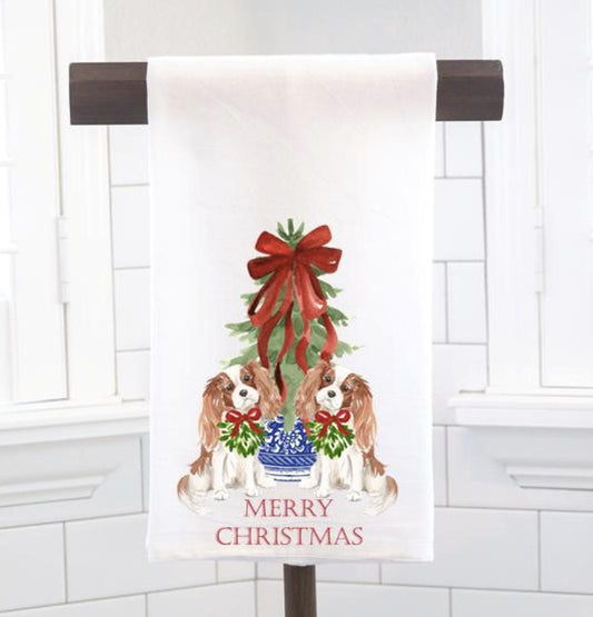 Christmas Cavalier King Charles Flour Sack Towel - Chinoiserie Dog Lover Gift