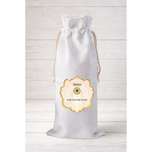 Press For Champagne, Wine Bottle Gift Bag – Reusable Drawstring Canvas Bag