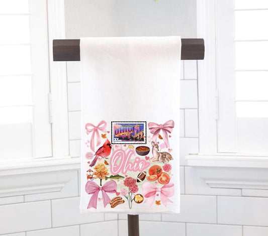 Coquette Ohio State, Flour Sack Tea Towel - Preppy Gift