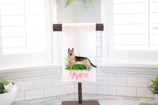 Personalized Custom German Shepard Flour Sack Tea Towel - Gift for Dog Lover