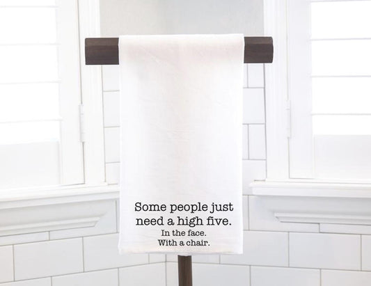 Funny Flour Sack Tea Towel, High Five Kitchen Humor