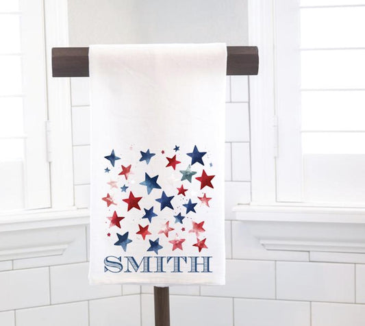 Personalized Stars Flour Sack Tea Towel- Hostess Gift - Housewarming Gift - July 4th