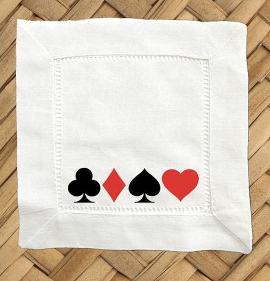 Canasta Card Suits Linen Cocktail Napkins – Hemstitch Set of 4