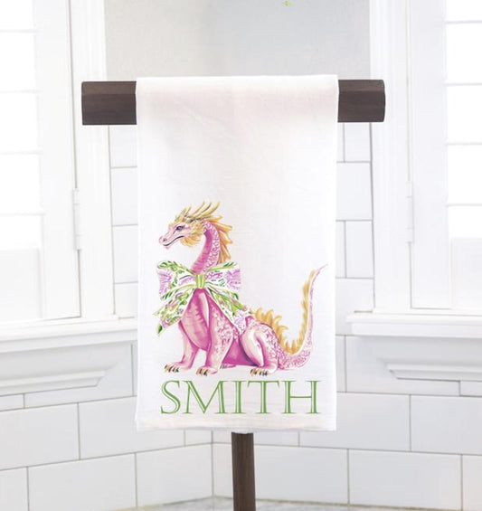 Personalized Chinoiserie Dragon Flour Sack Tea Towel - Hostess Gift - Housewarming Gift - Custom