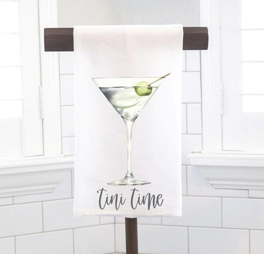 Tini Time Martini Flour Sack Tea Towel - Hostess Gift - Housewarming Gift