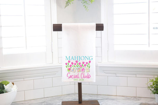 Mahjong Social Club, Spring Tulips Flour Sack Tea Towel, Hostess Gift, Mahjong