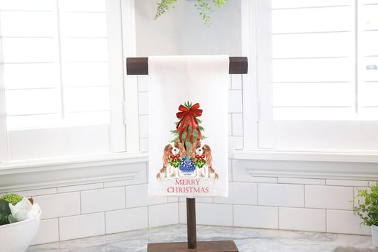 Christmas Cavalier King Charles Flour Sack Towel - Chinoiserie Dog Lover Gift
