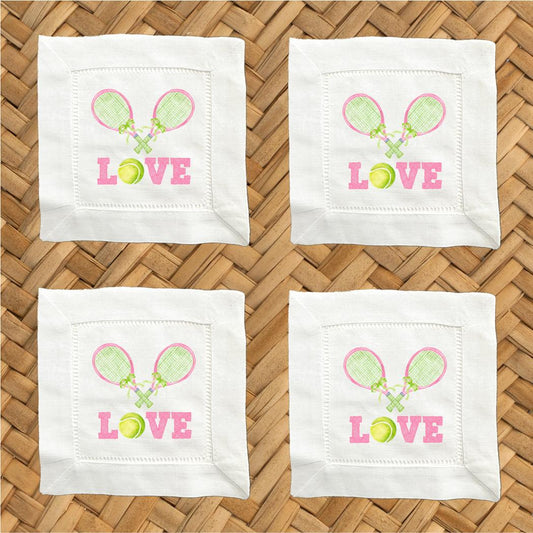 Hostess Gift For Tennis Love Linen Cocktail Napkins – Set of 4