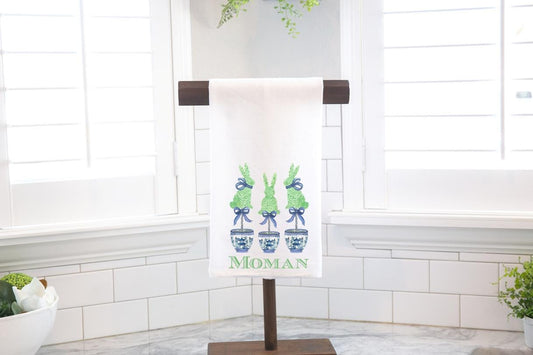 Personalized Chinoiserie Easter Topiary Tea Towel – Hostess Gift