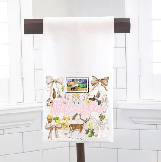 Coquette Nebraska State, Flour Sack Tea Towel - Preppy Gift