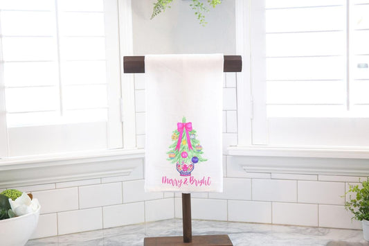 Merry & Bright Chinoiserie Tree Flour Sack Tea Towel - Hostess Gift - Housewarming Gift
