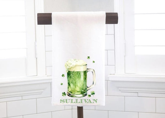 Green Beer, St. Patrick's Day Flour Sack Tea Towel - Hostess Gift - Housewarming Gift - Personalized