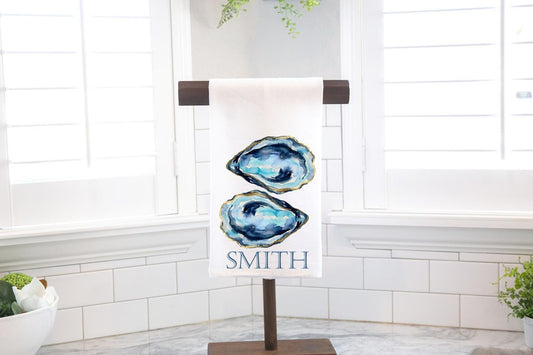 Personalized Custom Oyster Shells Flour Sack Tea Towel - Gift for Oyster Lover