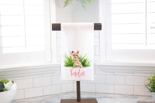 Personalized Custom Yorkie Yorkshire Terrier Flour Sack Tea Towel - Gift for Dog Lover