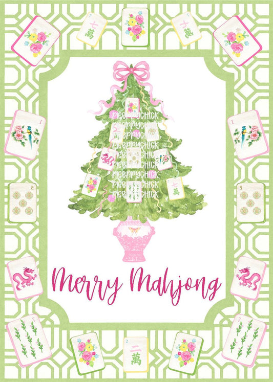 Merry Mahjong Tree Flour Sack Tea Towel - Chinoiserie Hostess Gift
