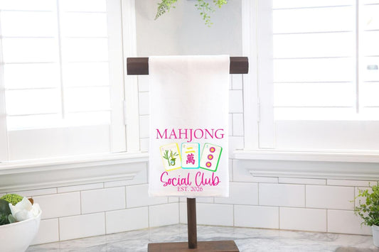 Mahjong Social Club Flour Sack Tea Towel – Hostess Gift- Preppy