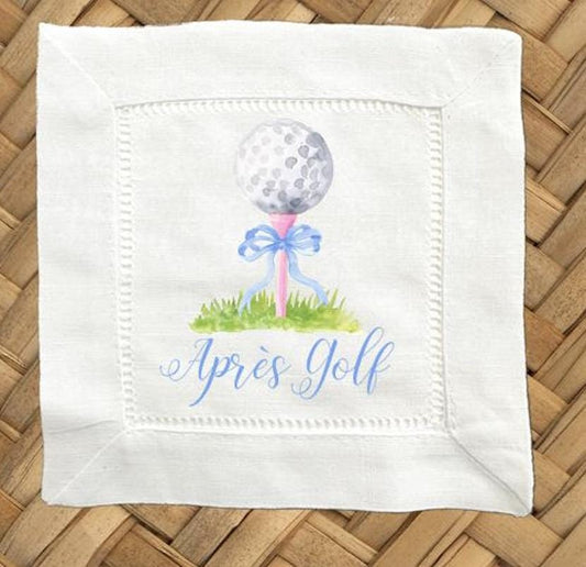 Apres Golf Linen Cocktail Napkins - Hemstitch Set of 4