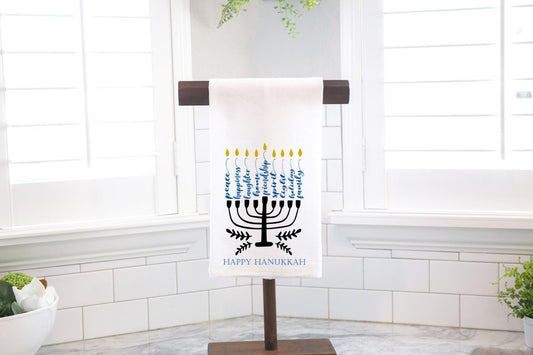 Hanukkah Menorah Flour Sack Tea Towel - Hostess Gift - Housewarming Gift