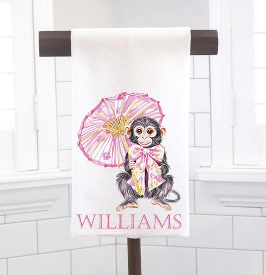 Personalized Chinoiserie Monkey Flour Sack Tea Towel - Hostess Gift - Housewarming Gift - Custom